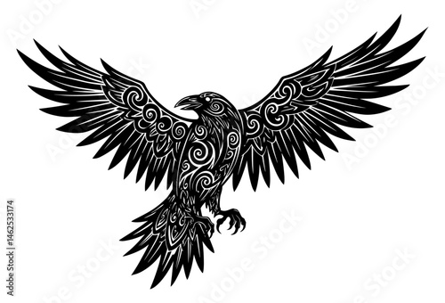 Majestic Raven Tattoo Design Intricate Celtic Knotwork Avian Illustration