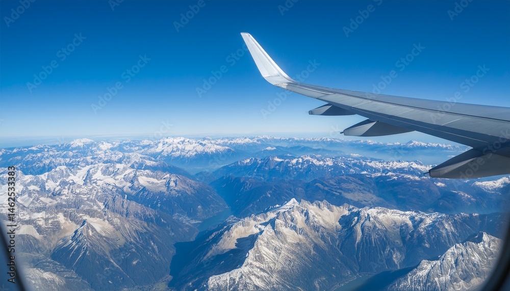 Obraz premium High mountain peaks seen from an airplane window