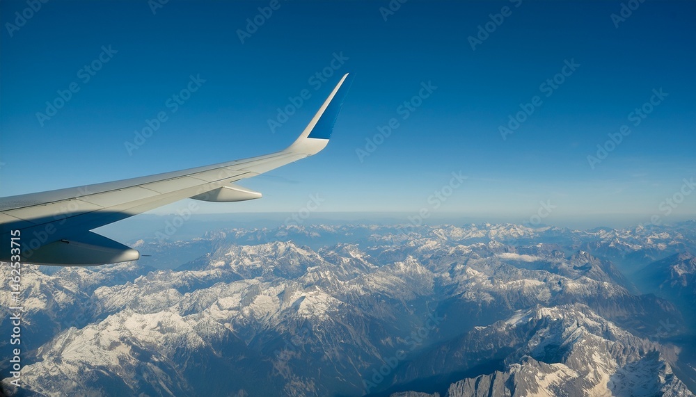 Obraz premium High mountain peaks seen from an airplane window