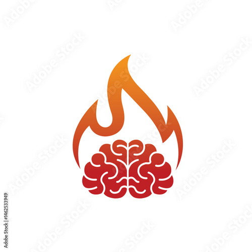 Minimal brain fire logo burning brain vector symbol icon 