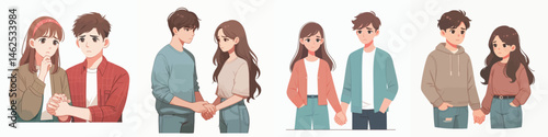 young couple holding hands with worried expression style vector flat design