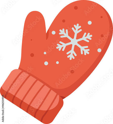 Red winter mitten with white snowflake design for cold weather and seasonal warmth vector illustration 