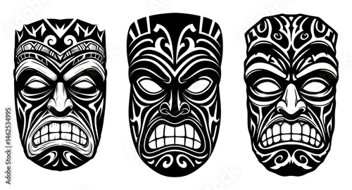 Tribal Polynesian Tattoo Mask Designs Three Unique Styles for Inspiration