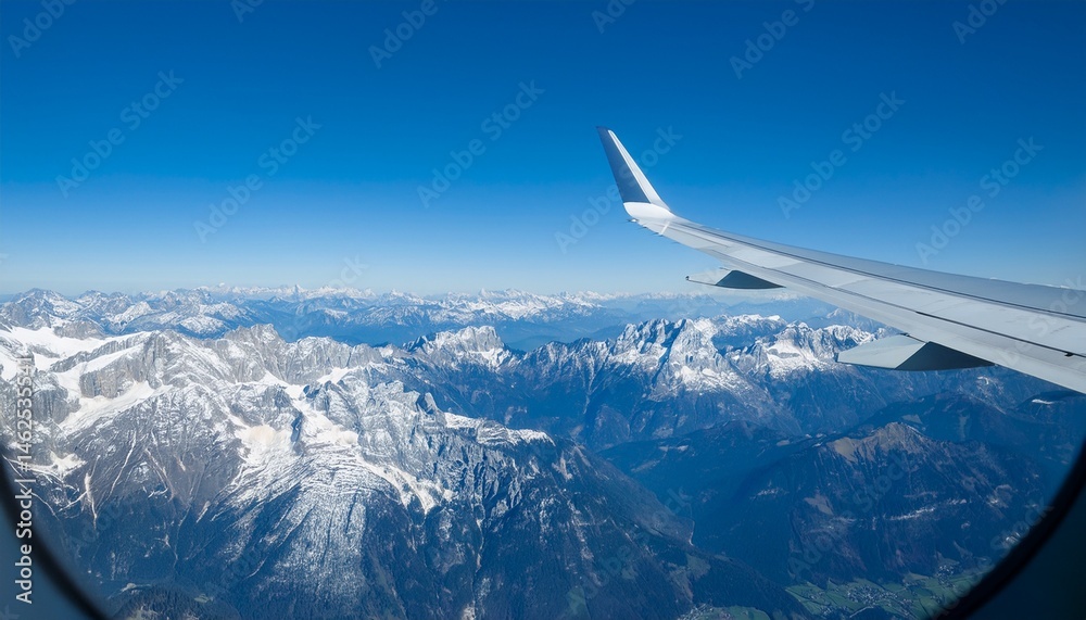 Fototapeta premium High mountain peaks seen from an airplane window