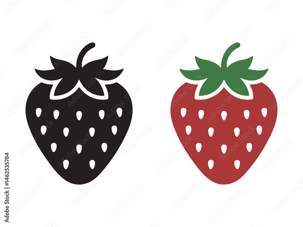 Two contrasting strawberry silhouettes for design elements