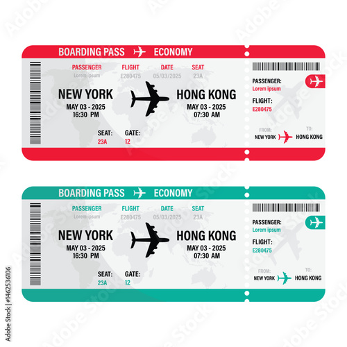 Airplane Ticket Set Vector Design.