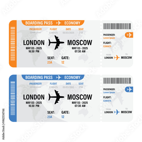 Airplane Ticket Set Vector Design.