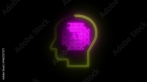 Neon line interact with AI artificial intelligence brain processor in concept of AI artificial intelligence engineering, big data and AI machine learning to use generative AI for business support