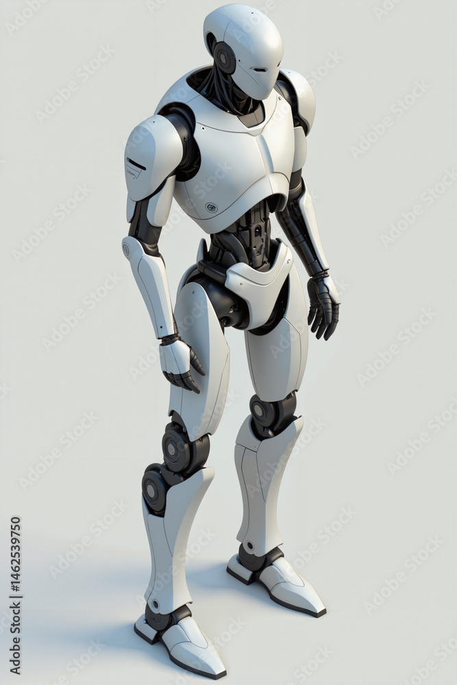 a robot standing in front of a white background a robot standing in front of a white background