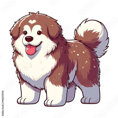 Cartoon Fluffy Dog Standing Happily on a White Background A Symbol of Joy and Playfulness