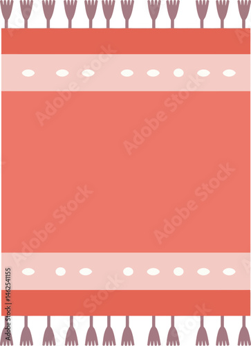 Red and beige decorative carpet with tassels vector illustration in flat style for home decor and textile design