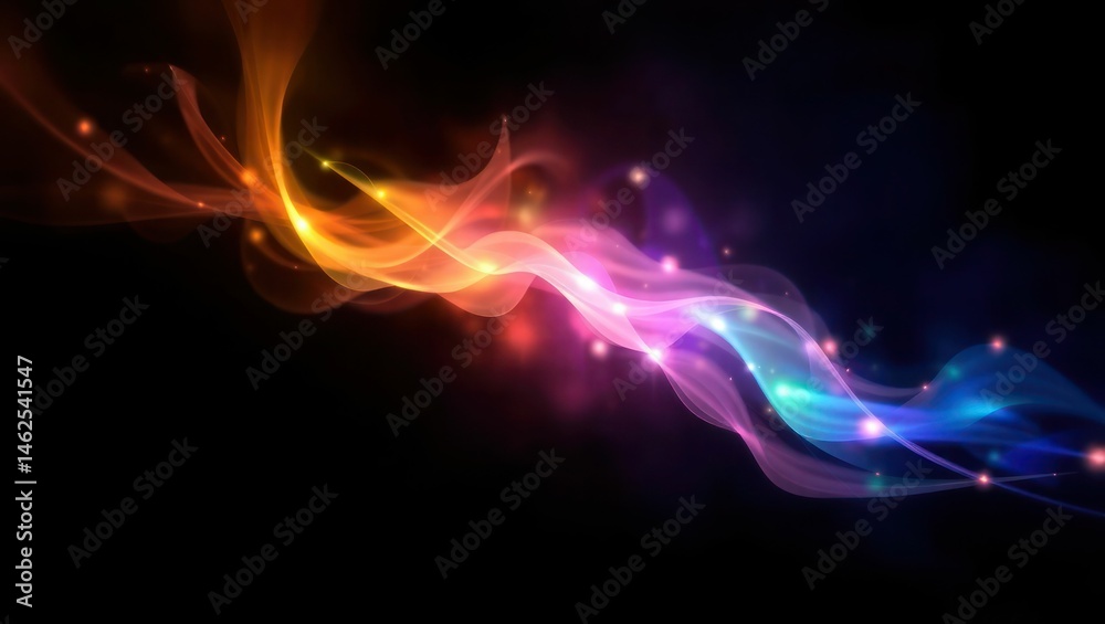 Obraz premium Blurred rainbow refraction overlay effect. Light lens prism effect on black background. Holographic reflection, crystal flare leak shadow overlay. Colorful rainbow disco ball light