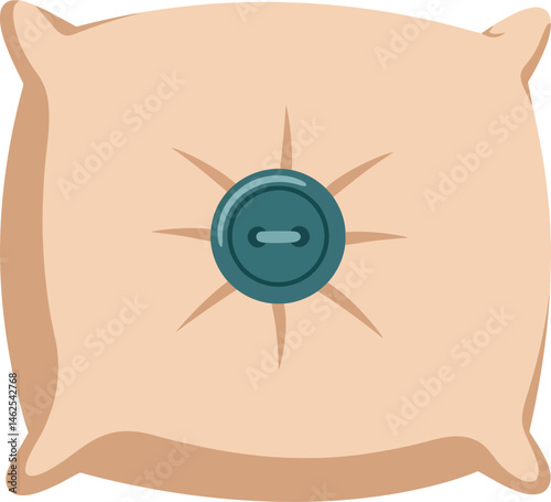 Soft beige cushion with central button detail vector illustration for home decor and comfort design elements 