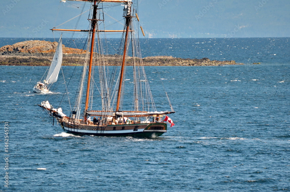 Obraz premium A Topsail Schooner on the Pacific coastline near Vancouver, BC, Canada