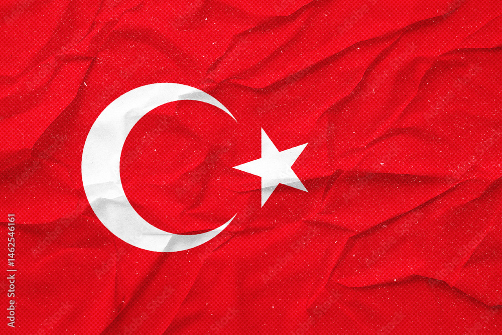 Obraz premium turkey Textured red backdrop showcasing a white star and crescent moon emblem with a grunge design.