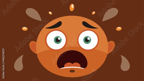 Facial Expression of Dismay A closeup of a characters face as the coffee spills surrounding them. The character has exaggerated cartoon features with raised eyebrows and a frown. A