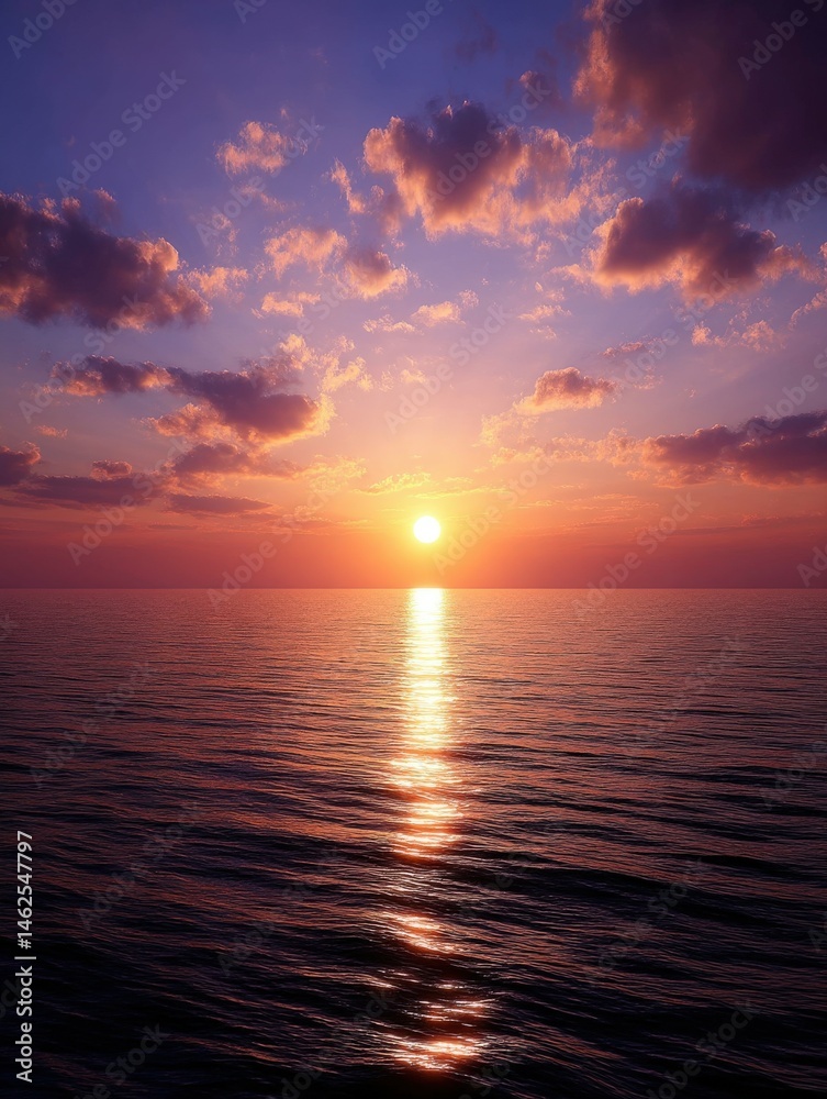 Obraz premium Colorful sunset over calm ocean waters provides serenity