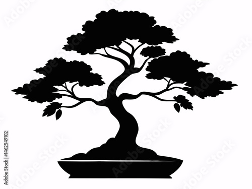 Bonsai Tree Silhouette, Bonsai Icon Vector, Tree Symbol illustration