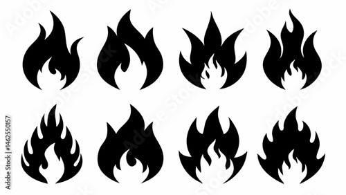 Fire icon vector set, Fire flame icon silhouette set,bon fire icon set