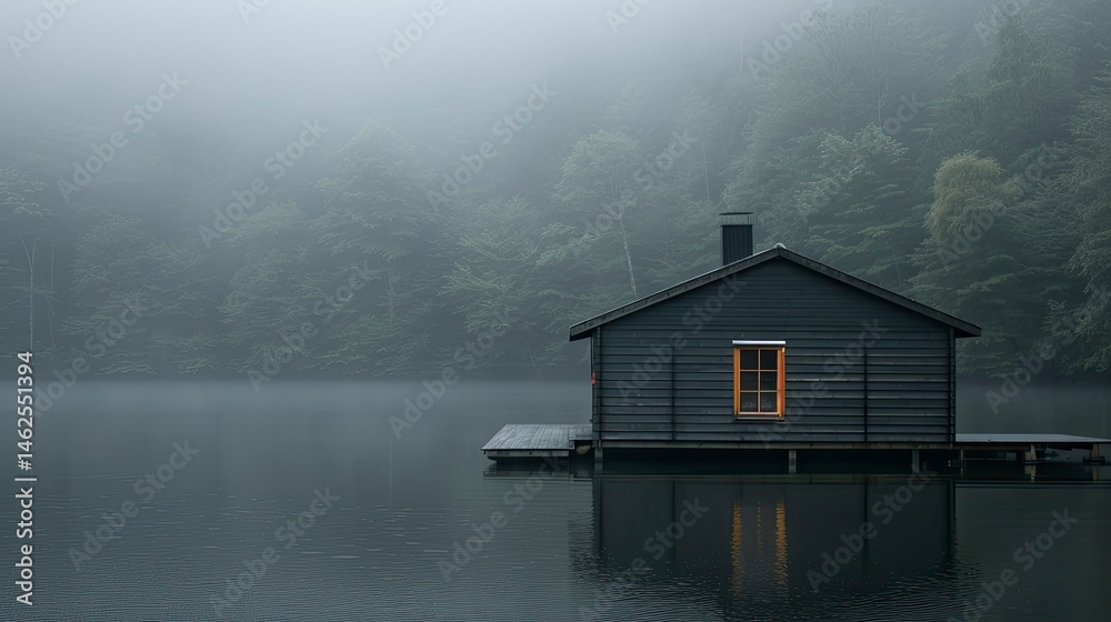 Fototapeta premium Misty lake cabin