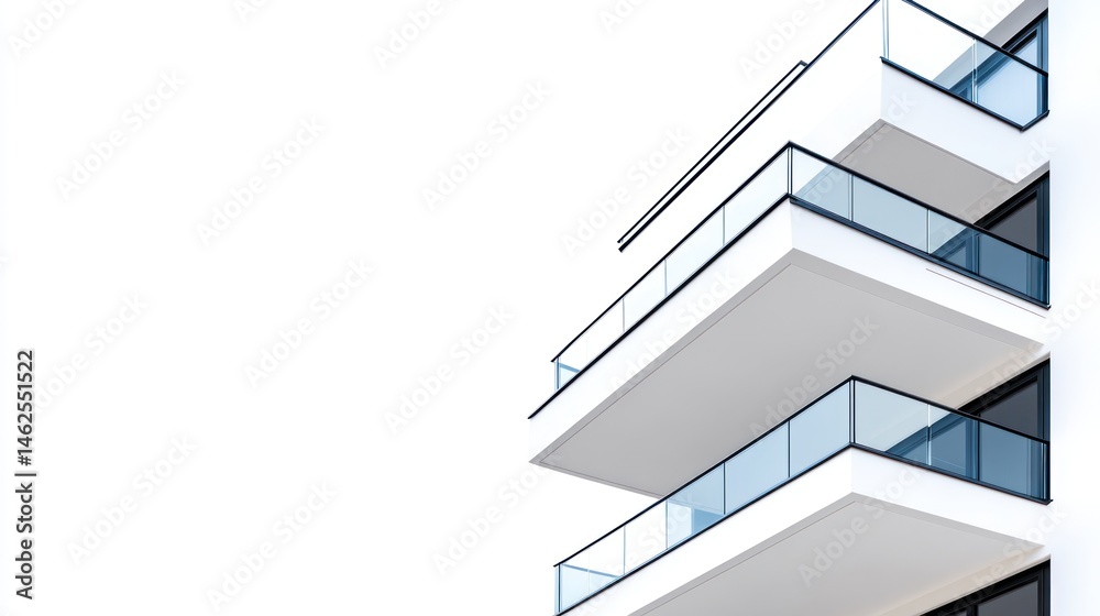 Obraz premium Modern architecture minimalist building exterior with balconies and copy space