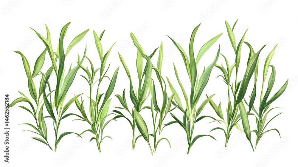 Obraz premium Intricate depiction of multiple rows of vibrant green foliage.