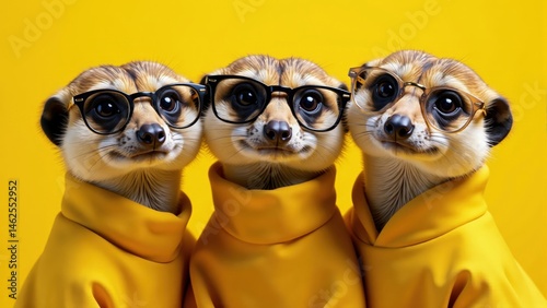 Three Meerkats Wearing Glasses And Sweaters