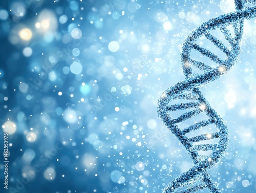 DNA helix on a blue bokeh background photo