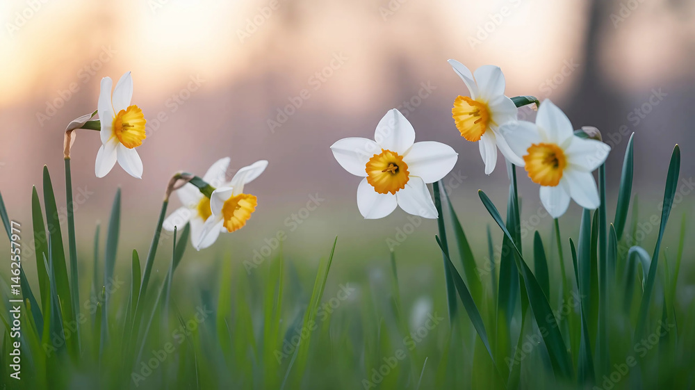Fototapeta premium Gentle Daffodils in the Sunlight Spring Flowers Bloom
