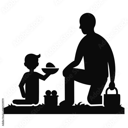 Boy Serving Food to Father Showing Kindness