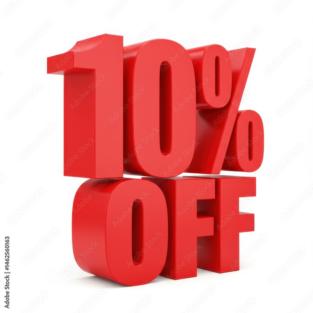 3d red bold text 10 percent off isolated on white background 3d red bold text 10 percent off isolated on white background