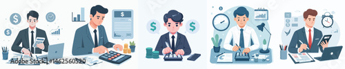 business man is managing finance with calculator style vector flat design