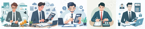 business man is managing finance with calculator style vector flat design