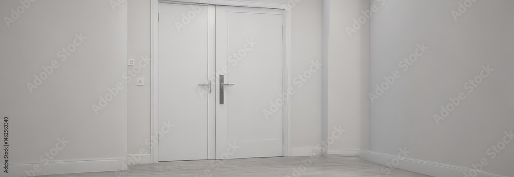 Fototapeta premium White modern interior door, sleek handle closed , clean, white, bright