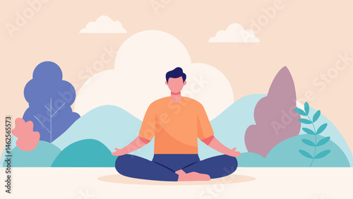 Mindfulness and Relaxation An individual practicing mindfulness or meditation in a serene setting surrounded by nature with soft colors and peaceful elements.