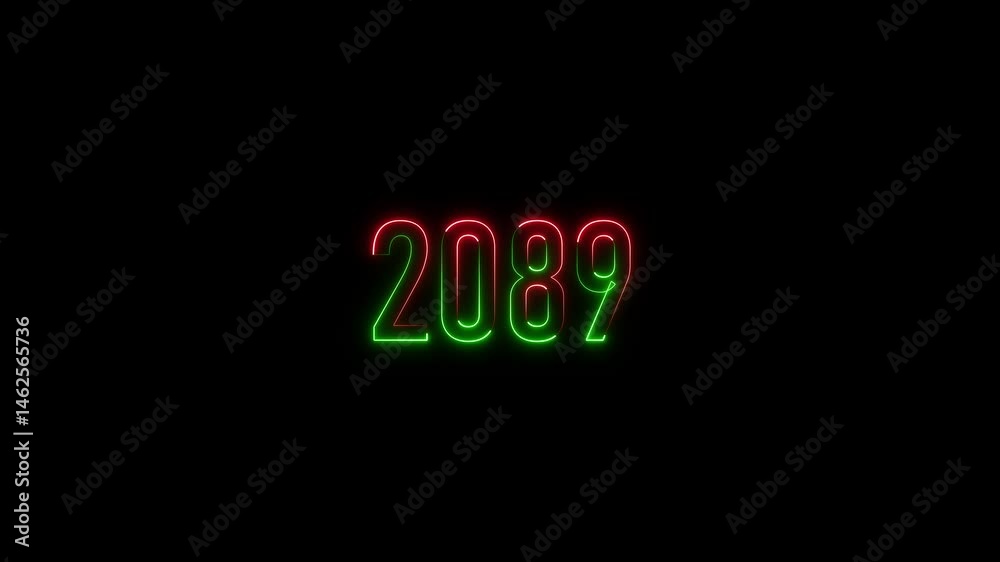Abstract 2089 neon text animation ,two rainbow color neon . with black background.. Abstract 2089 neon text animation ,two rainbow color neon . with black background..