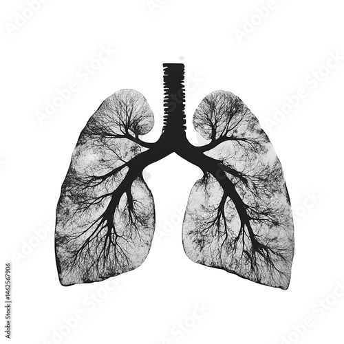Survival, a silkscreen print of lungs on Png Format and Transparent Background