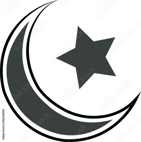 Lunar Star Symbol: An iconic crescent moon and star design, symbolizing faith and heritage, rendered in elegant minimalism. Evoking serenity and the vastness of the cosmos.