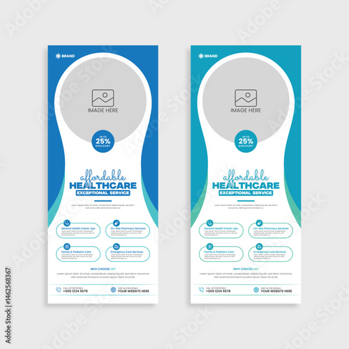 Creative healthcare Medical services and Medical roll up banner template design.