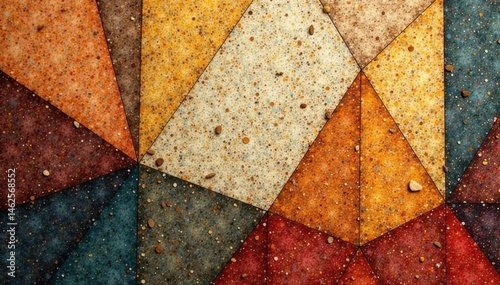 Geometric tapestry, muted earth tones, subtle texture, art, geometric