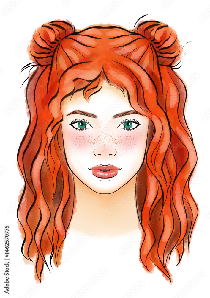 teenager girl with curly red hair hand drawn watercolor illustration png cut out teenager girl with curly red hair hand drawn watercolor illustration png cut out