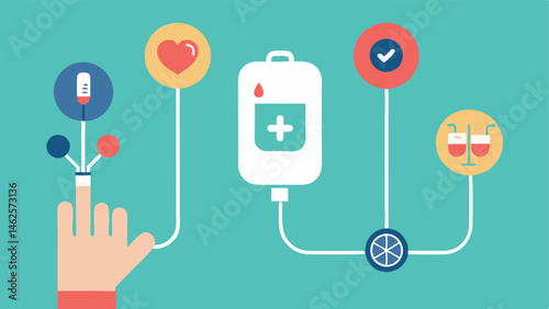 Nutrient Infusion A vector of the IV line connected to a patients hand with small icons representing vitamins antioxidants and minerals flowing through.