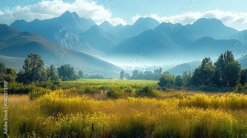 Breathtaking vineyard landscape in Franschhoek, South Africa with majestic mountains in background