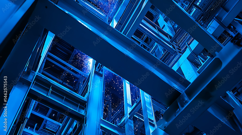 Obraz premium Blue Illuminated Modern Building Interior