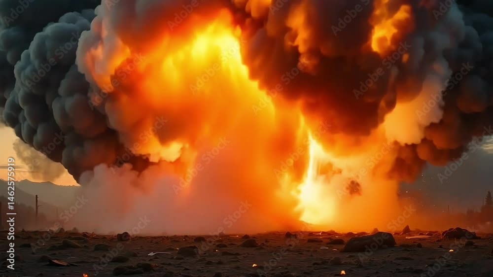 Massive explosion fire and smoke effects visual concept for disaster movie scene stock footage