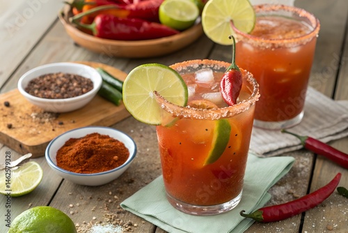 Wallpaper Mural Vibrant Michelada Cocktail with Lime and Spices on Rustic Table Image Torontodigital.ca