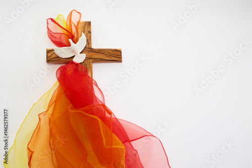Obraz na płótnie Pentecost Sunday. Pentecost background with flying dove