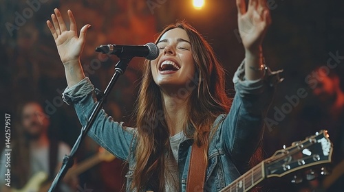 Energetic female vocalist performing on stage