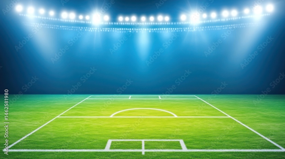 Fototapeta premium Empty illuminated soccer field at night