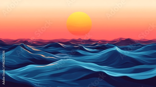 Vibrant sunset over ocean waves